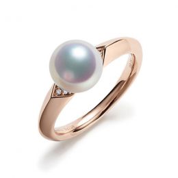 Bague Tsuguka - Or rose, perle Akoya, diamant | Tsuguka