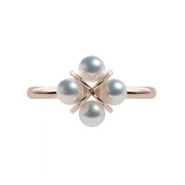 Bague trèfle 4 perles - 2 or rose