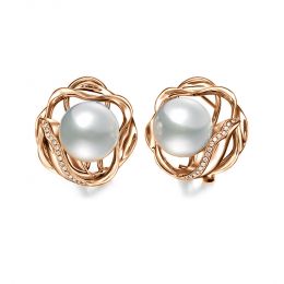 Boucles oreilles fleurs lotus - Perles Australie - Or rose,