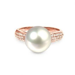 Bague Perle Culture Eau Douce Blanche. Or Rose Diamants