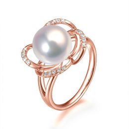 Bague en perle monde floral - Perle de culture or rose et di