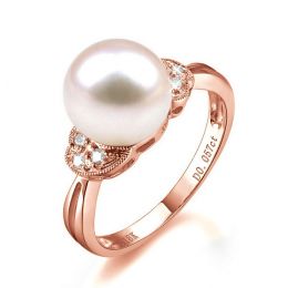 Bague perle Chine - Perle d'eau douce blanche - Diamants, or