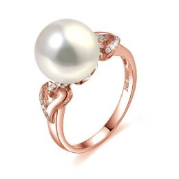Bague coeur de perle diamanté - Or rose et Perle d'eau douce