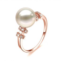 Bague moderne femme en or rose - Perle eau douce blanche - D