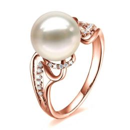 Bague moderne luxe perle de culture blanche - Or rose, diama