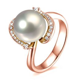 Bague voluptueuse or rose et perle de culture blanche - Diam