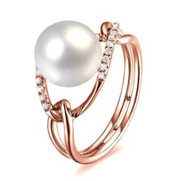 Bague or rose perle blanche eau douce - 2 anneaux unis en di