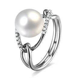 Bague 2 anneaux or blanc à l'unisson - Perle de culture et diamants