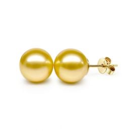 Boucles oreilles tiges clous - Perles Australie dorées - Or 