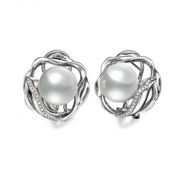Boucles oreilles fleurs lotus - Perles Australie - Or blanc,