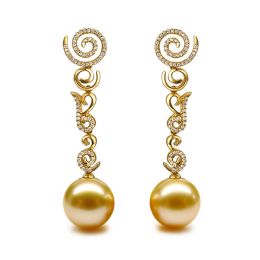Boucles oreilles spirales volutes - Perles dorées - Or, diam
