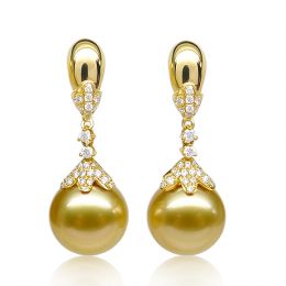 Boucles oreilles lignes Classique. Perles Australie, diamant