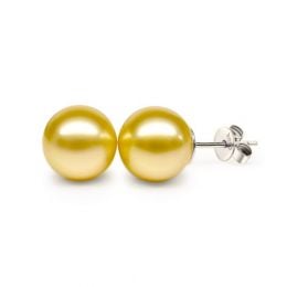 Boucles oreilles tiges clous - Perles Australie dorées - Or