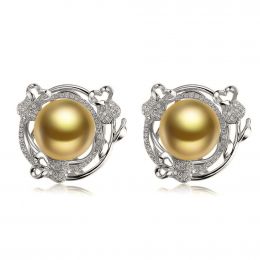 Boucles oreilles la Vie en Rose. Perles mers du Sud gold or