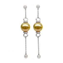 Pendants d'oreilles. Chainettes Or blanc, perles d'Australie