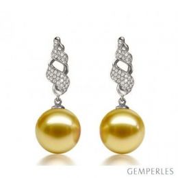 Boucles d'oreilles lignes tourbillonnantes - Pendant perle d