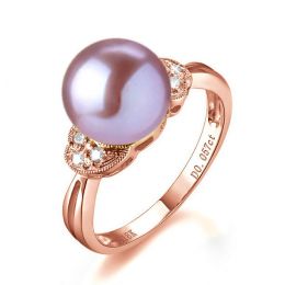 Bague perle Chine - Perle d'eau douce lavande - Diamants, or