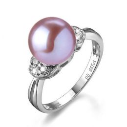 Bague perle Chine - Perle d'eau douce lavande - Diamants, or