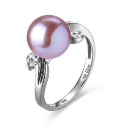 Bague note de musique - Perle de culture lavande, or blanc d