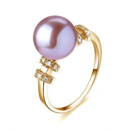Bague moderne femme en or jaune - Perle eau douce lavande - 