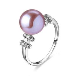 Bague moderne femme en or blanc - Perle eau douce lavande -