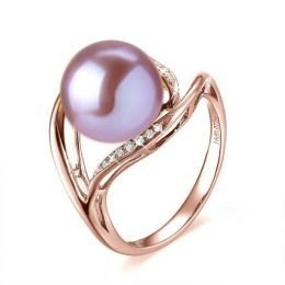 Bague femme perle - Or rose, diamants - Perle de culture lav