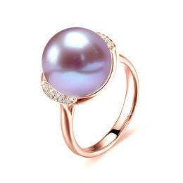 Bague perle eau douce lavandes, or - Plateau circulaire diam