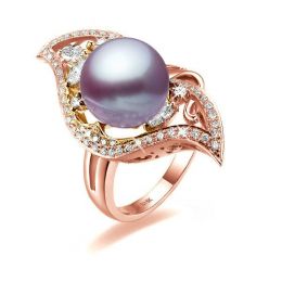 Bague végétale or rose - Perle eau douce lavande de culture,