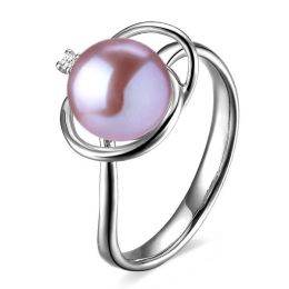 Bague perle d'eau douce lavande - 9.5/10mm, AAA - Or blanc, 