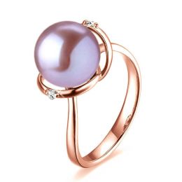 Bague or rose style circulaire - Perle de culture - 2 diaman