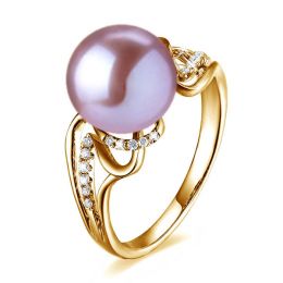 Bague moderne luxe perle de culture lavande - Or jaune, diam