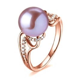 Bague moderne luxe perle de culture lavande - Or rose, diama