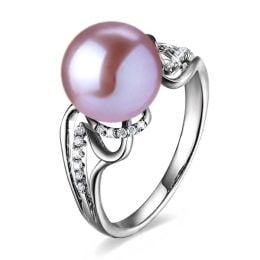 Bague luxe et moderne perle eau douce lavande - Or blanc, di