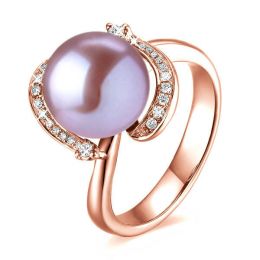 Bague voluptueuse or rose et perle de culture lavande - Diam