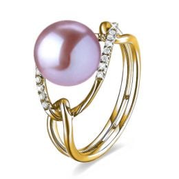 Bague or jaune perle lavande eau douce - 2 anneaux unis en d