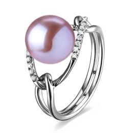 Bague 2 anneaux or blanc à l'unisson - Perle de culture et d