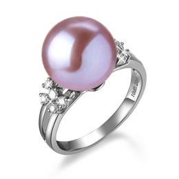 Bague double anneau lié or blanc - Perle de culture Chine - 