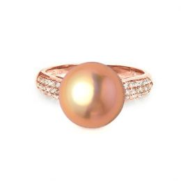 Bague Perle Culture Eau Douce Rose. Or Rose Diamants