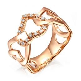 Bague or rose diamants en forme de succession de coeurs