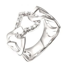 Bague or blanc diamants en forme de succession de coeurs
