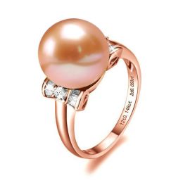 Bague noeud - Or rose et diamants avec une perle de culture 
