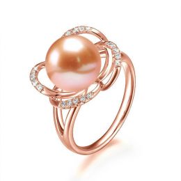 Bague en perle monde floral - Perle de culture or rose et di