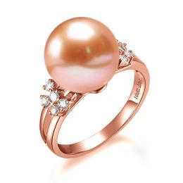Bague anneau doublé or rose - Perle rose Chine et diamants s