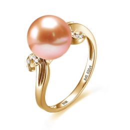 Bague note de musique - Perle de culture rose, or jaune diam