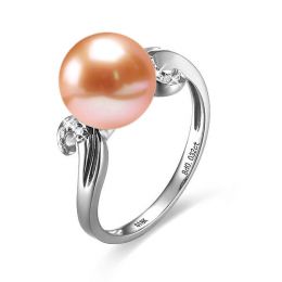 Bague note de musique - Perle de culture rose, or blanc diam