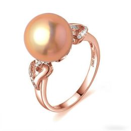 Bague coeur de perle diamanté - Or rose et Perle d'eau douce