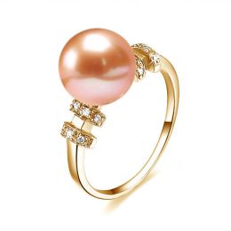 Bague moderne femme en or jaune - Perle eau douce rose - Dia