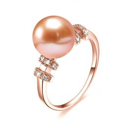 Bague moderne femme en or rose - Perle eau douce rose - Diam
