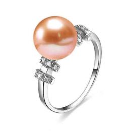 Bague moderne femme en or blanc - Perle eau douce rose - Dia