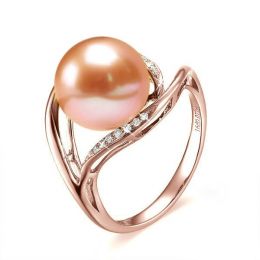 Bague femme perle - Or rose, diamants - Perle de culture ros